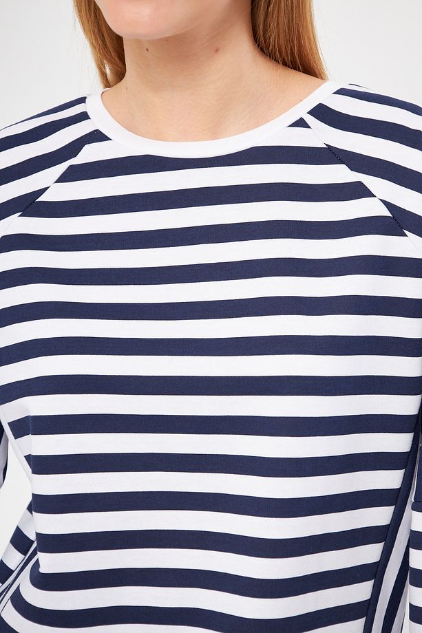 Kadın 3/4 Reglan Kol Çizgili Oversize Sweatshirt - 7