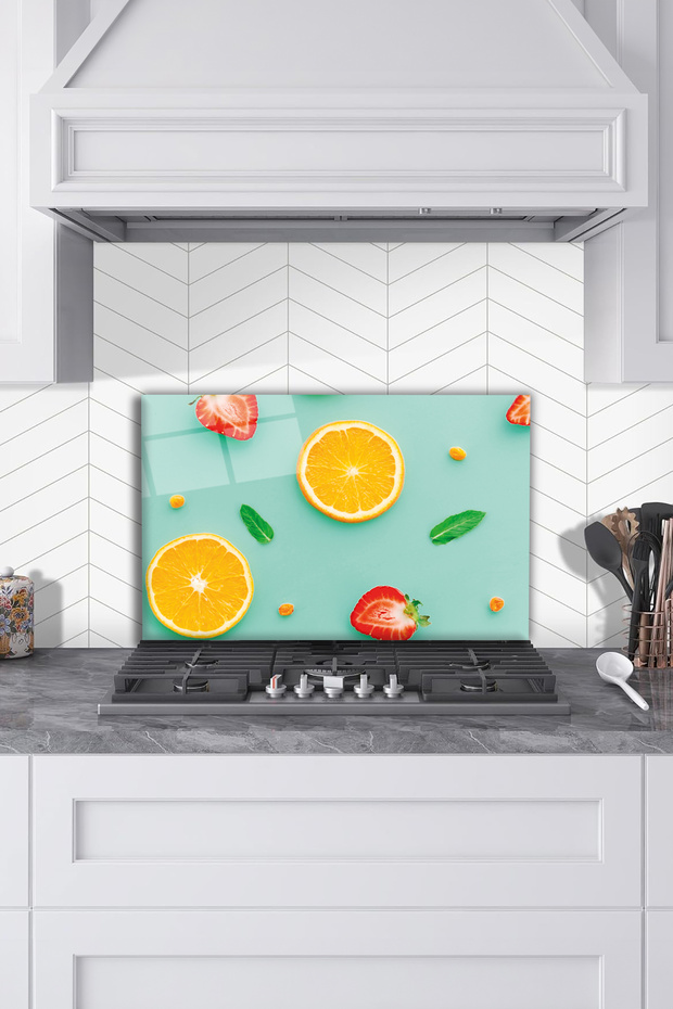 Fruit Patterned Glass Stove Back Protector, Kitchen Built-In and Countertop Protection, Tempered and Rated