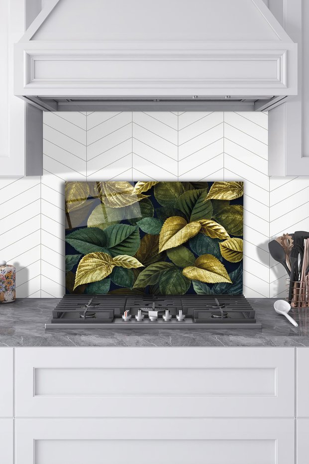 Green Leaf Glass Stove Protector - with Tempered and Rod for Kitchen Built-In and Countertop
