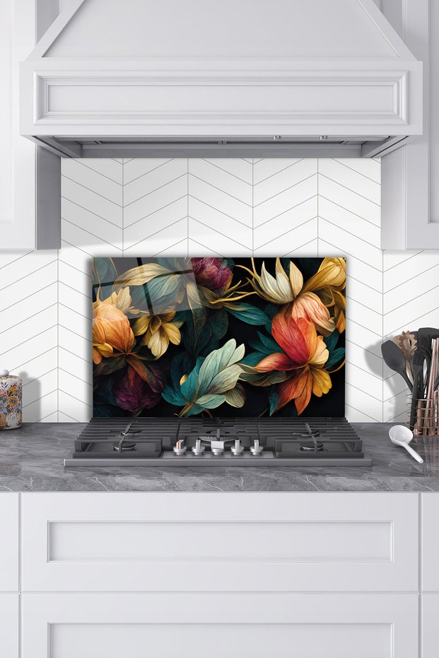 Colorful Leaves Glass Stove Back Protector, Kitchen Built-In and Countertop Protection, Tempered and Rated