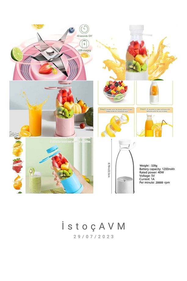 Mini Taşınabilir Şarjlı Şişe Smoothie Meyve Sebze Blender - 9