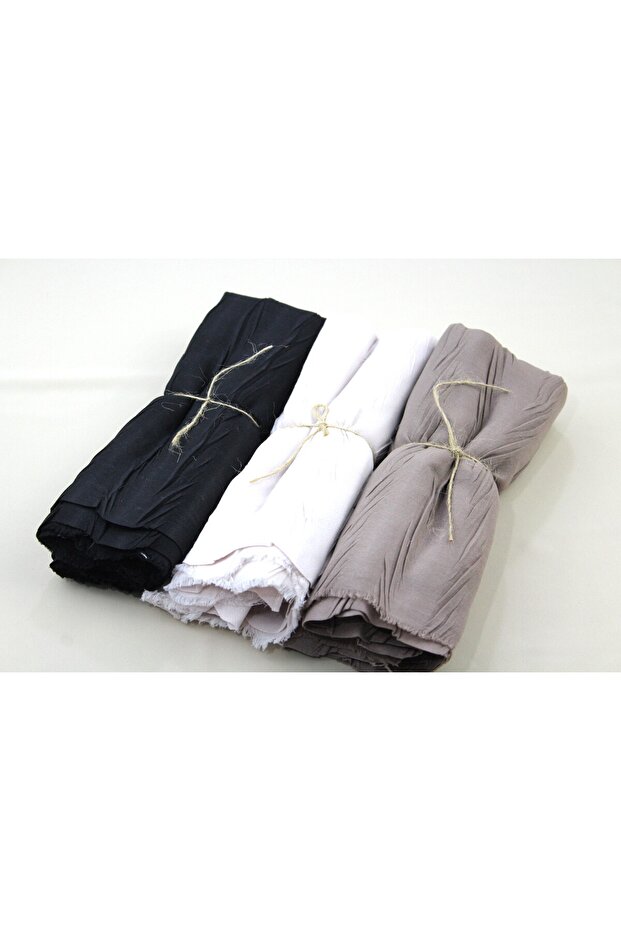 PLİSELİ BAMBU ŞAL 3'LÜ SET - 1