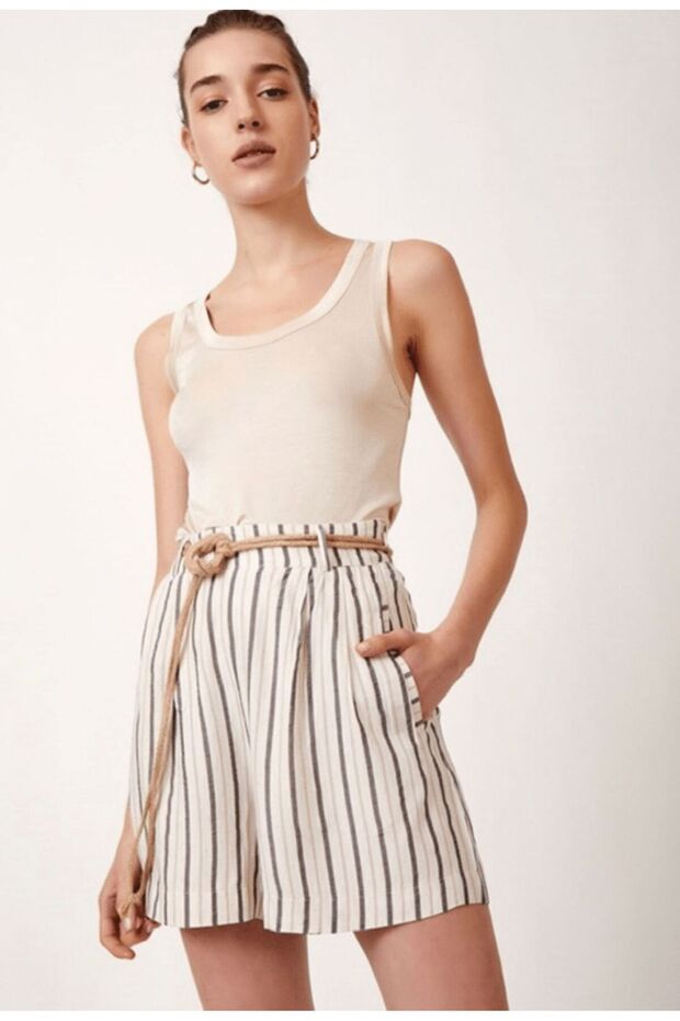 Çizgili Midi boy Şort - 2