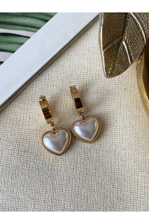 White Mother of Pearl Heart 1st Class Steel Earrings