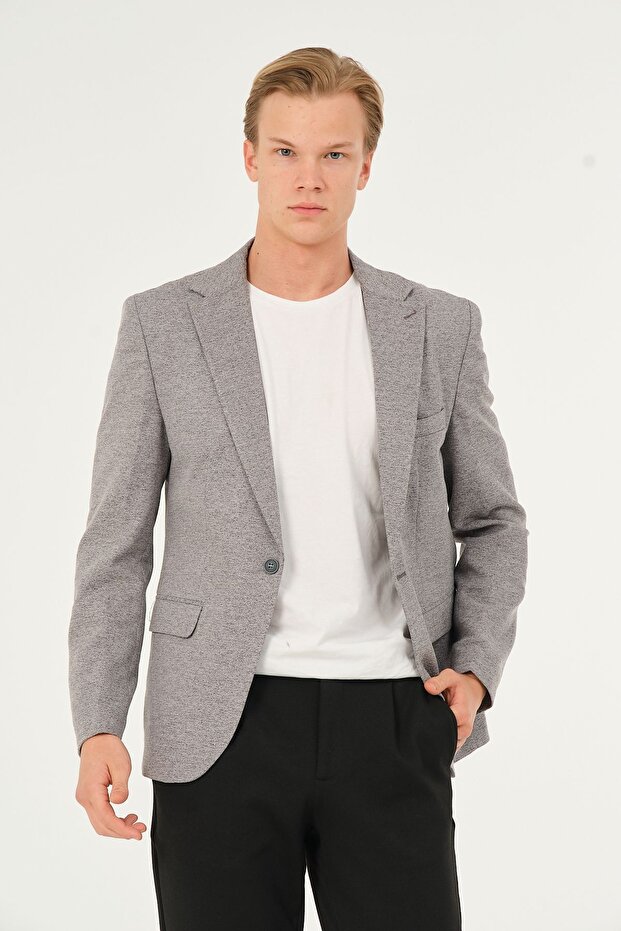 Gray Slimfit Classic Lined Regular Blazer Jacket - 1