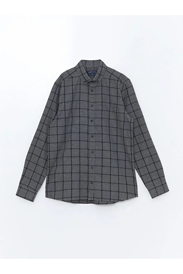 Lcwaikiki Classic Anthracite Plaid Regular Fit Long Sleeve Plaid Men's Shirt