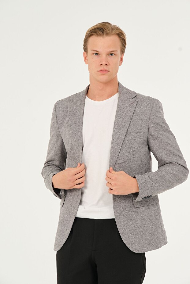 Gray Slimfit Classic Lined Regular Blazer Jacket - 2