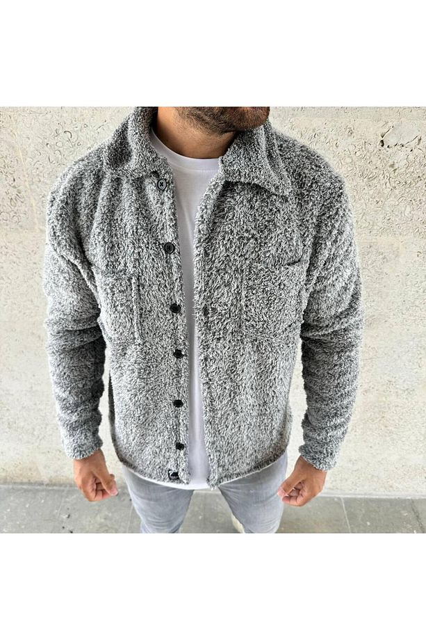 UNİSEX GRİ GÖMLEK PELUŞ NORMAL KALIP - 1