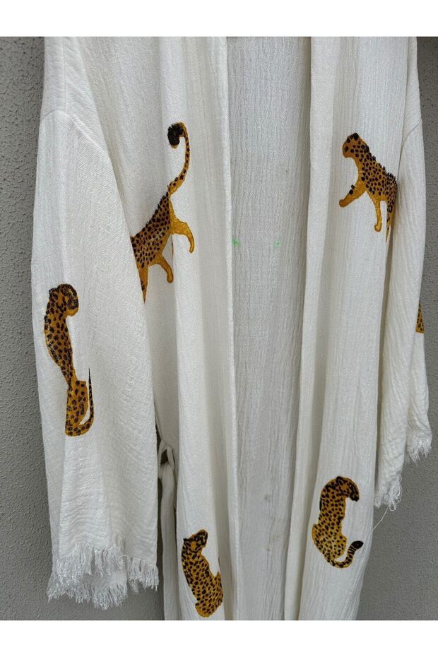 Müslin Kaplan Baskılı Kimono - 4