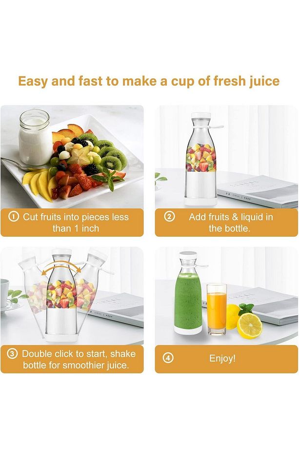 Mini Juice Taşınabilir Blender Şişe Smoothie, Shake Yapıcı, Mini Blender USB Şarj Edilebilir - 6