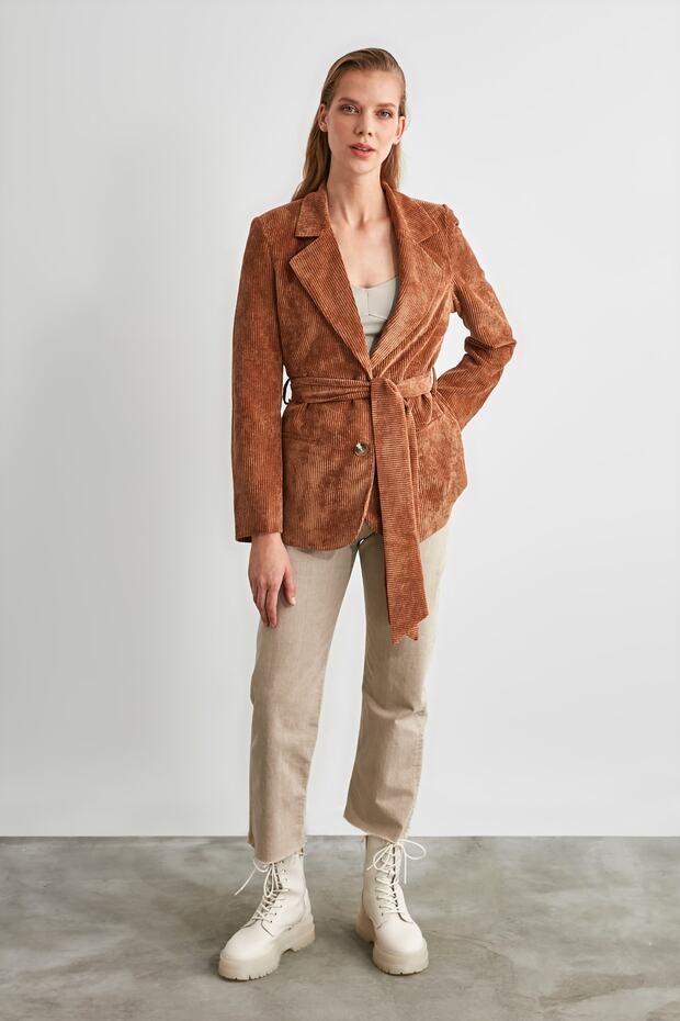 Camel Kadife Blazer Ceket TWOAW21CE0254 - 1