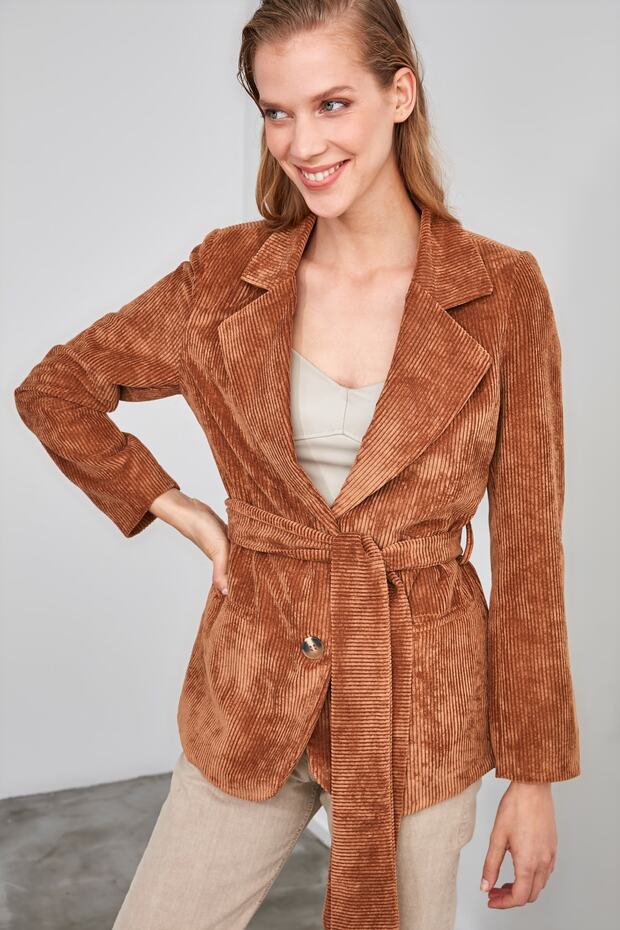Camel Kadife Blazer Ceket TWOAW21CE0254 - 3