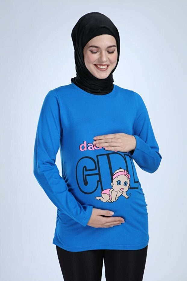 Women's Blue Printed Maternity T-Shirt