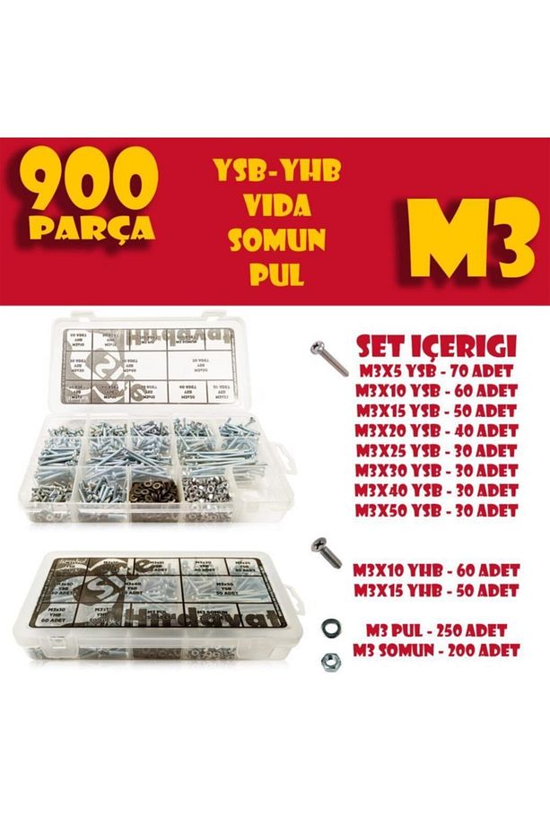 900 Parça M3 Vida Civata Somun Pul Seti - 1