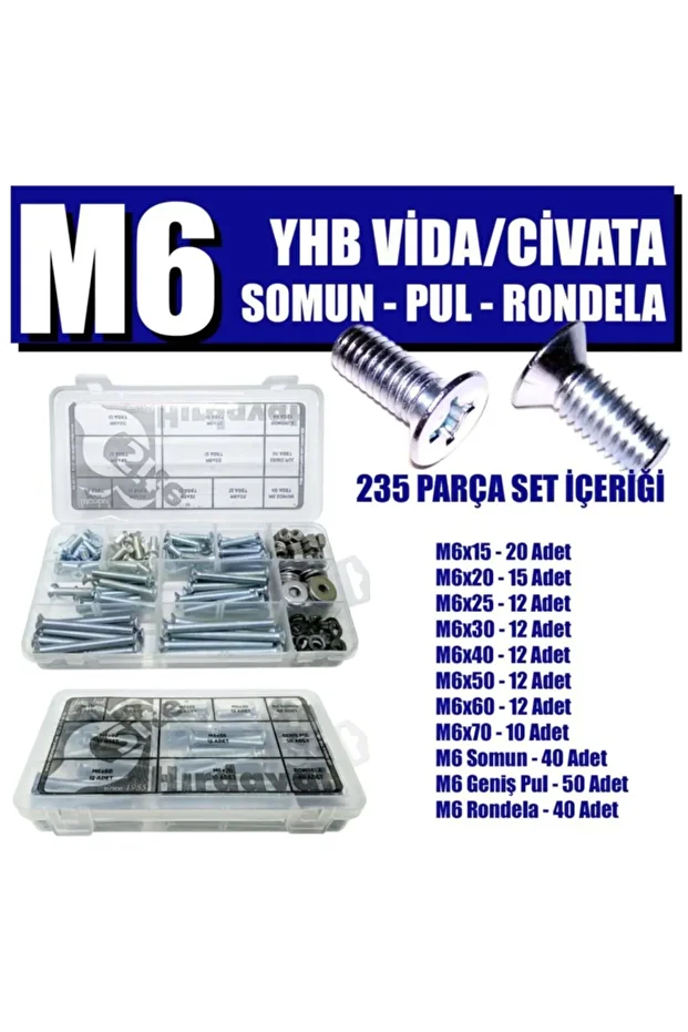 235 Parça M6 Yıldız Havşa Başlı Yhb Vida/civata Somun Pul Seti - 1