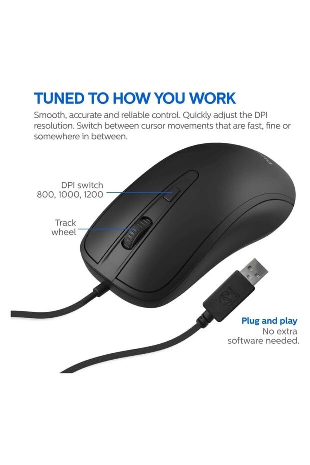 M214 Siyah 800/1000/1200 Dpi Kablolu Mouse - 5