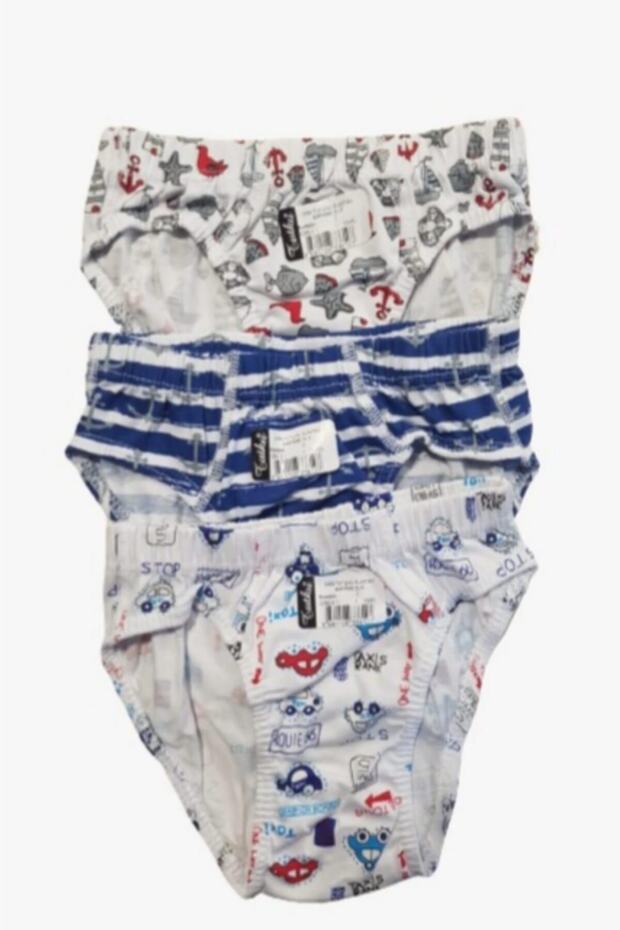 Boy's 3 Pack Elastane Printed Mixed Pattern Slip Panties - 3