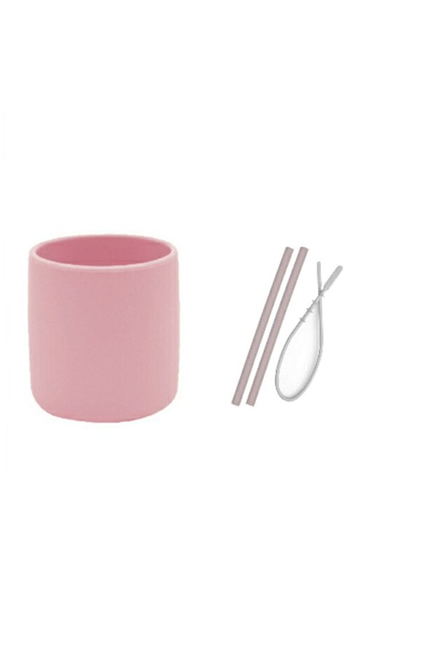 Set of 3 Pink (Silicone Cup + 2 Li Silicone Straws + Cleaner Brush)
