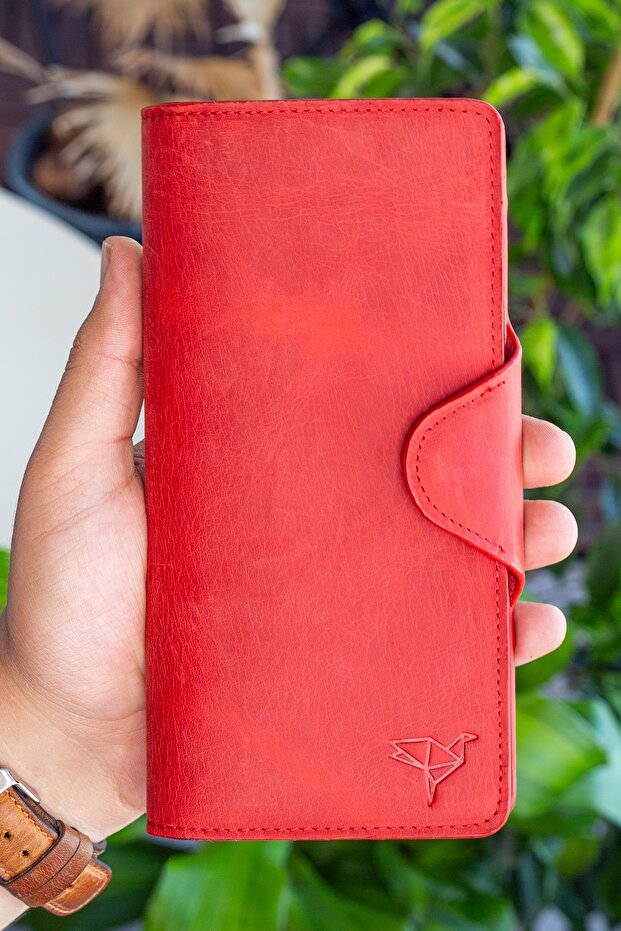 Axel Genuine Leather Crazy Red Unisex Portfolio Wallet