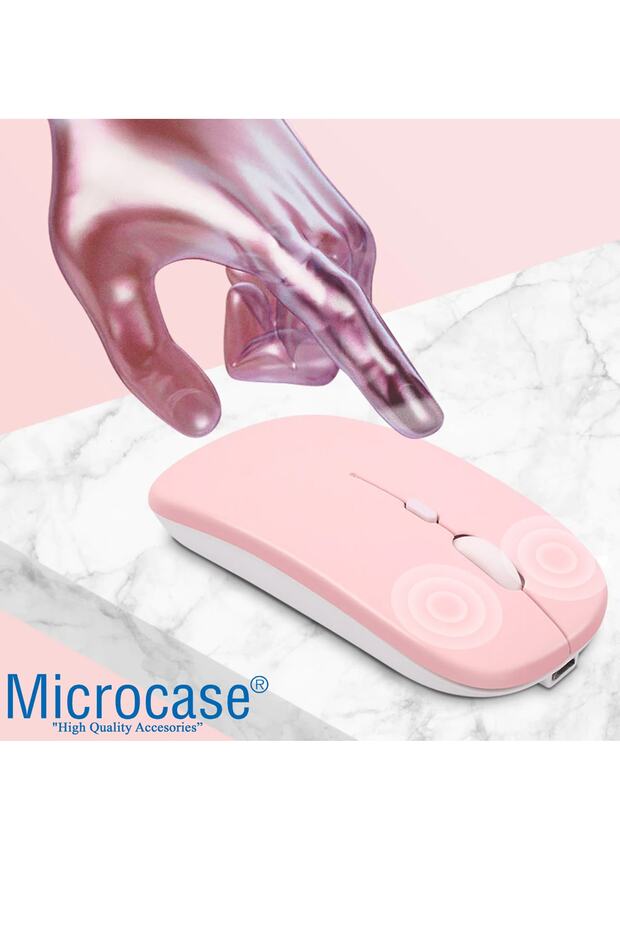 1600 Dpı Şarj Edilebilir 2.4 Ghz Çift Modlu Bluetooth Kablosuz Mouse - Al2675 Pembe - 7
