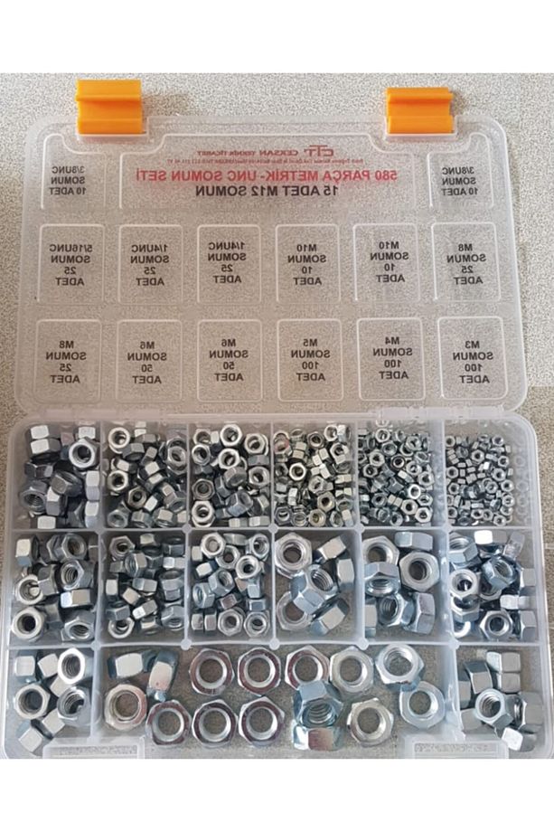 Somun Seti Metrik-unc 580 Parça Set- M3 - M4 -m5-m6- M8 -m10- M12 1/4unc- 5/16unc - 3/8unc - 2