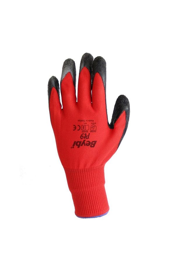 Pl9 Polyester Örme Camcı Iş Eldiveni Kırmızı-siyah No 9 - 2