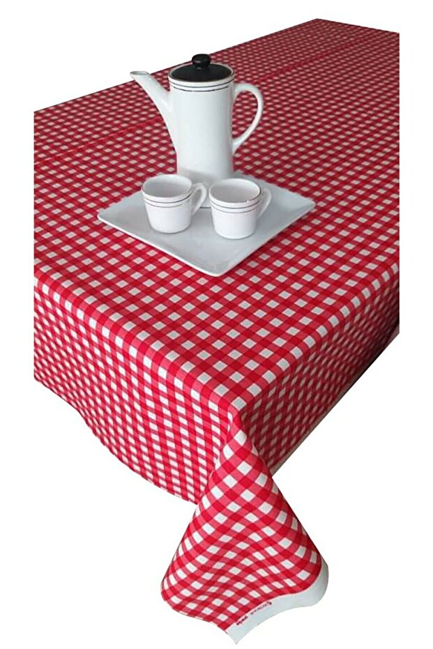 Red Checkered Care-Free Stain-Proof Duck Fabric Living Room - Kitchen Table Cloth