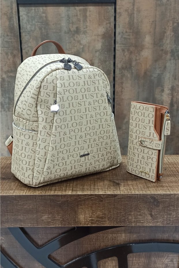 Women's Sand Tan Backpack and Wallet Combination