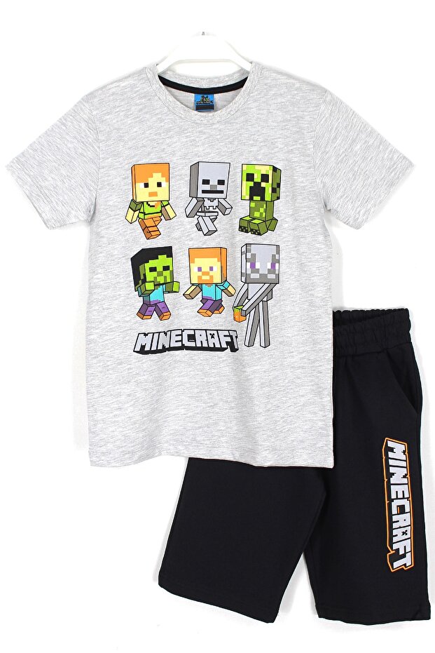Characters Printed Boy's Capri T-shirt Set of 2 Gray Black