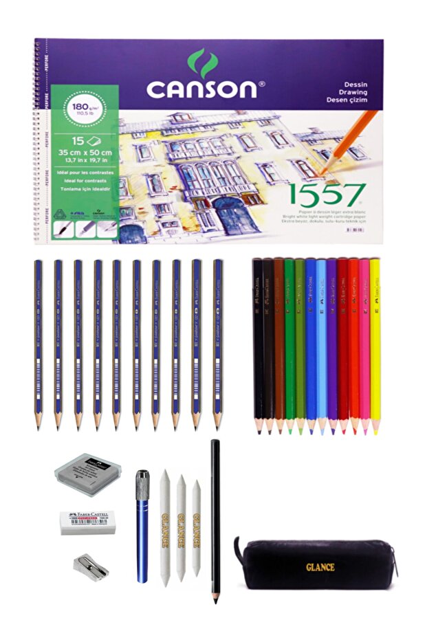 Canson 1557 Painting Notebook 35x50cm 180 Grams 15 Sheets Charcoal And Drawing Pencil Drawing Sketch Set