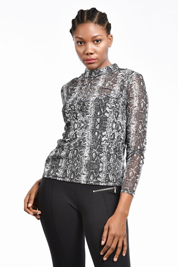 Transparent Leopard Patterned Women's Blouse - Black