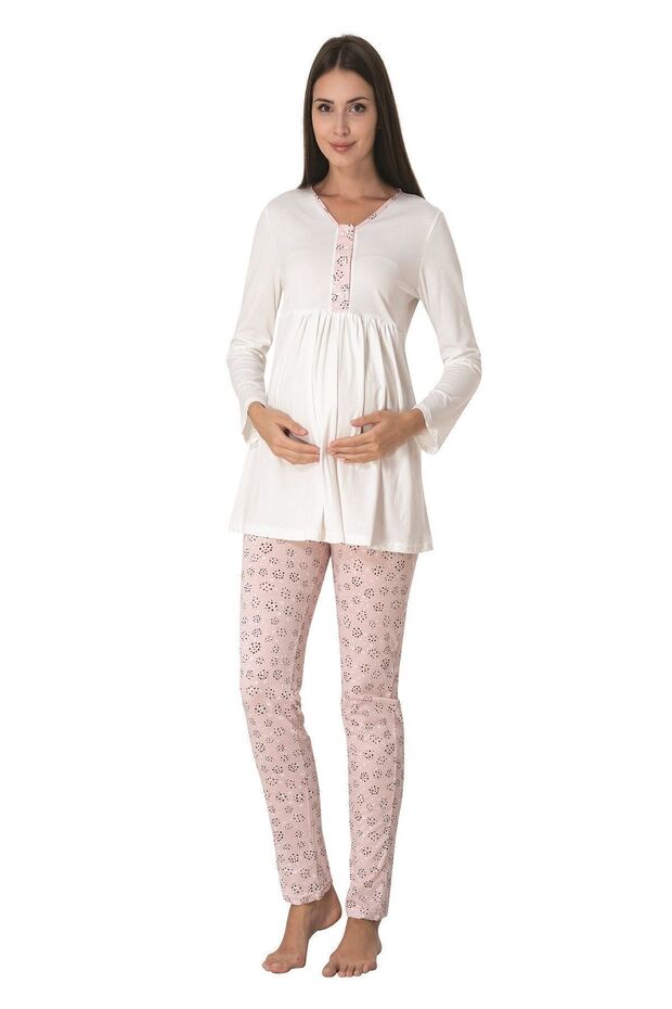 Cotton Comfortable Cut Maternity Pajama Set with Breastfeeding Feature Effortt - Pink
