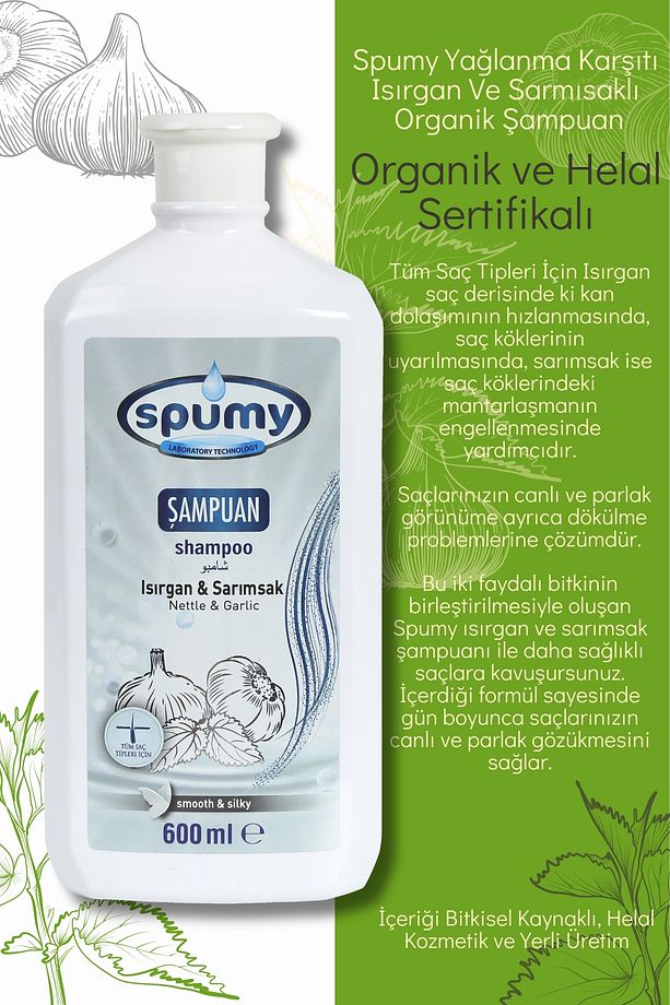 Yağlanma ve Dökülme Karşıtı Isırgan Ve Sarmısaklı 2'li Organik Şampuan - 600 ML x 2 - 3