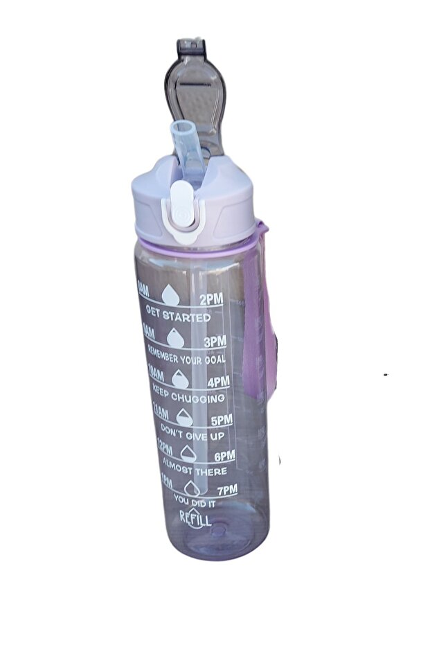 750ml Leak-Proof Plastic Sports Student Motivational Water Bottle with Straw