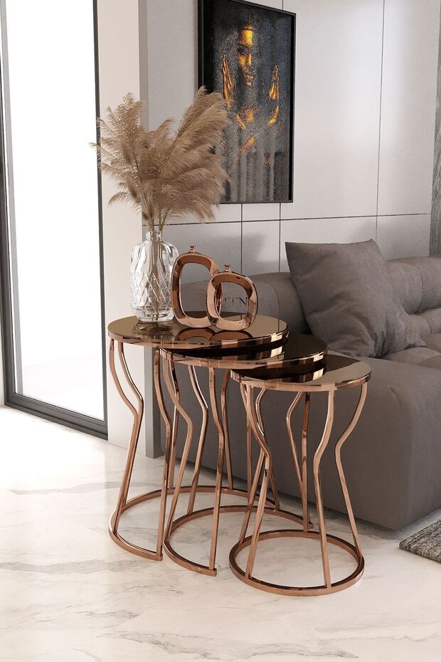 3'lü Kum Saati Zigon Bakır Ayak Bronz Ayna - 2