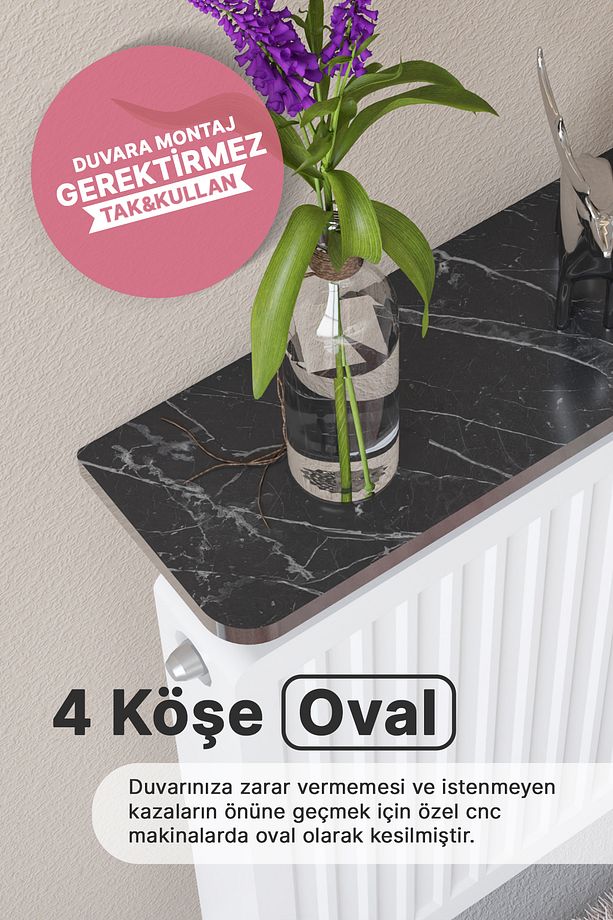 Petek Üstü Uçan Raf Dresuar Kalorifer Peteği Rafı Kitaplık 120 X 18 Cm Bendir Gümüş Oval Kesim - 5