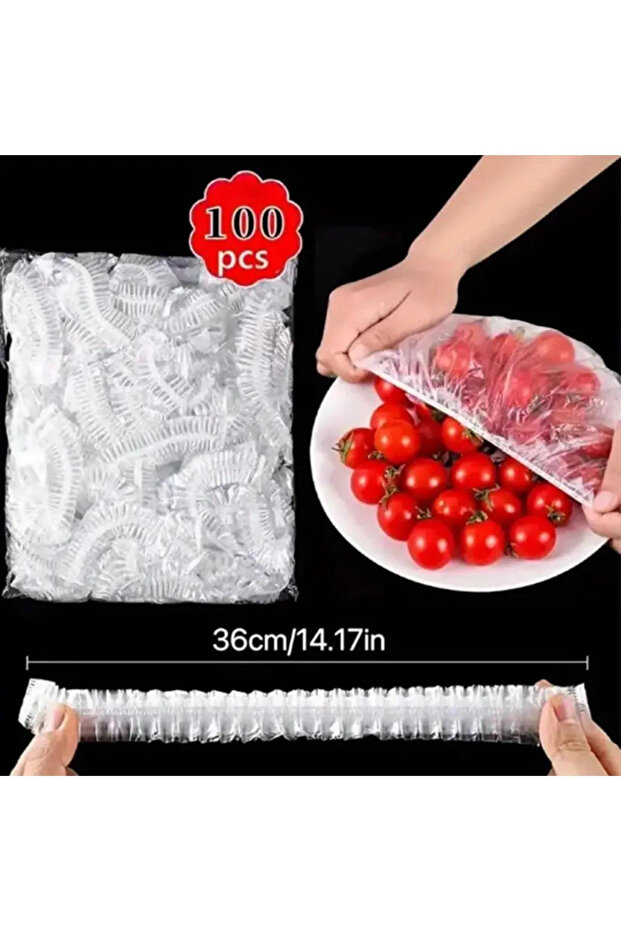 100 Adet x Şeffaf Kullan At Koruma Poşeti Gıda Kapağı Gıda Sınıfı Meyve, Sebze Taze Tutma - 1