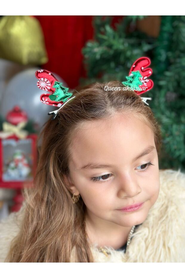 New Year's Special Design Metallic Bright Red Cute Deer Horned 2-Piece Women's Children's Buckle No2