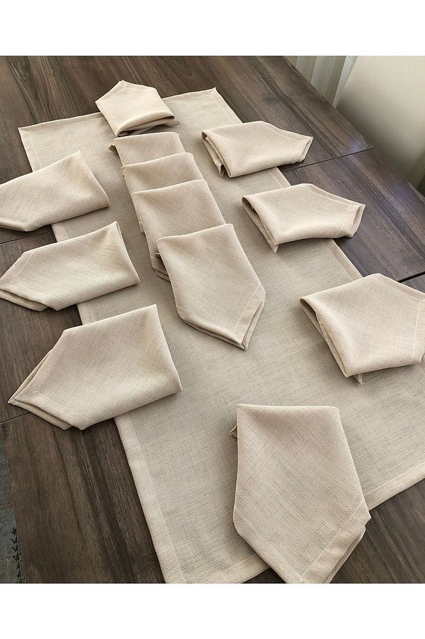 Kapicino Renk Linen Kumaş 12 Peçete 1 Runner Servis Takımı - 2