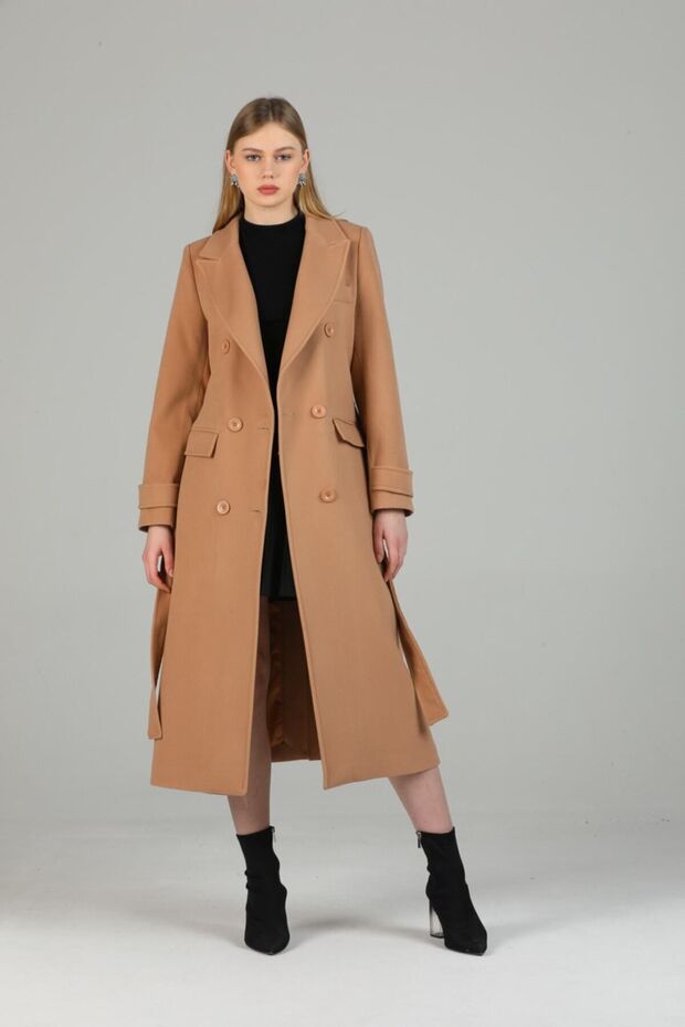 Kadın Camel Düğmeli Kaban - 8