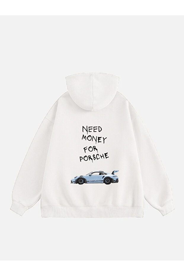 Unisex Need Money 4 Porsche Printed Hooded Fleece Oversize Sweatshirt