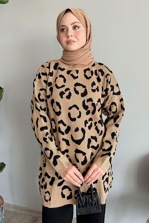 Simli Desenli Camel Triko Kazak - 3