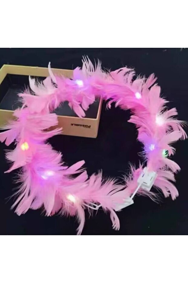 Lighted Pink Feather Circle Crown - 2