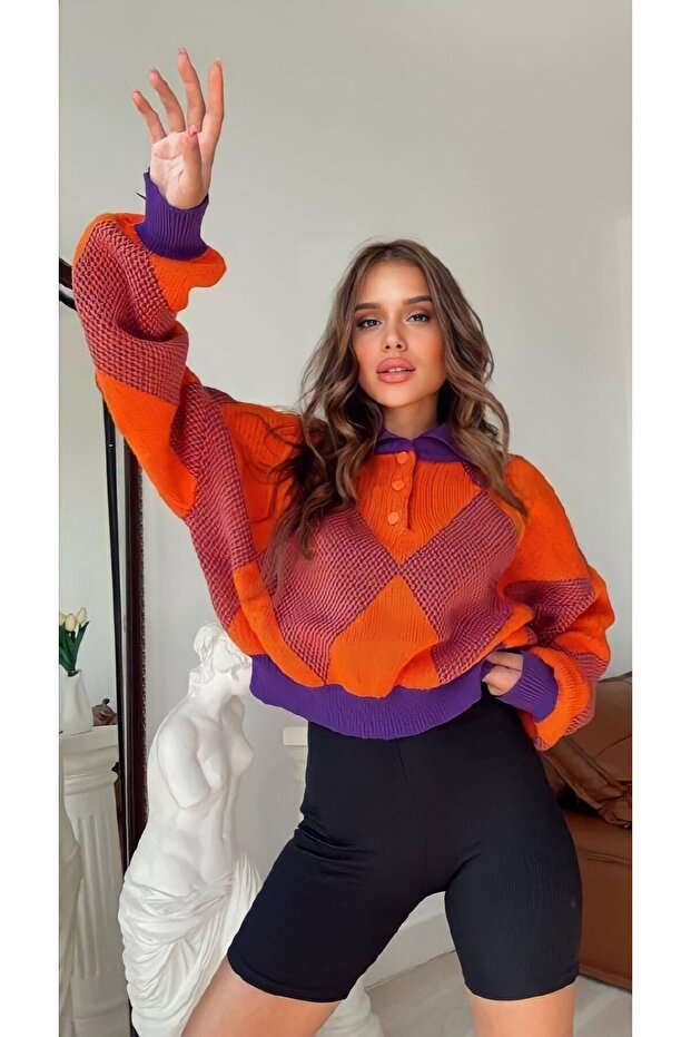 Women's Oversize New Production Purple Orange Sweater
