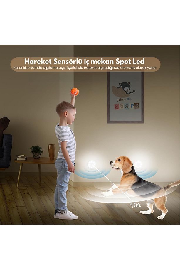 Şarj Edilebilir Kumandalı 3 lü Spot Led Işık Lamba Hareket Sensörlü 3 Renkli Yanabilme - 3