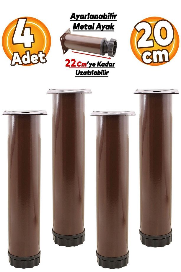 Ayarlanabilir Mobilya Kanepe Konsol Koltuk Metal Destek Yükseltici Kahve Ayağı Ayakları 20 Cm 4 Adet - 1