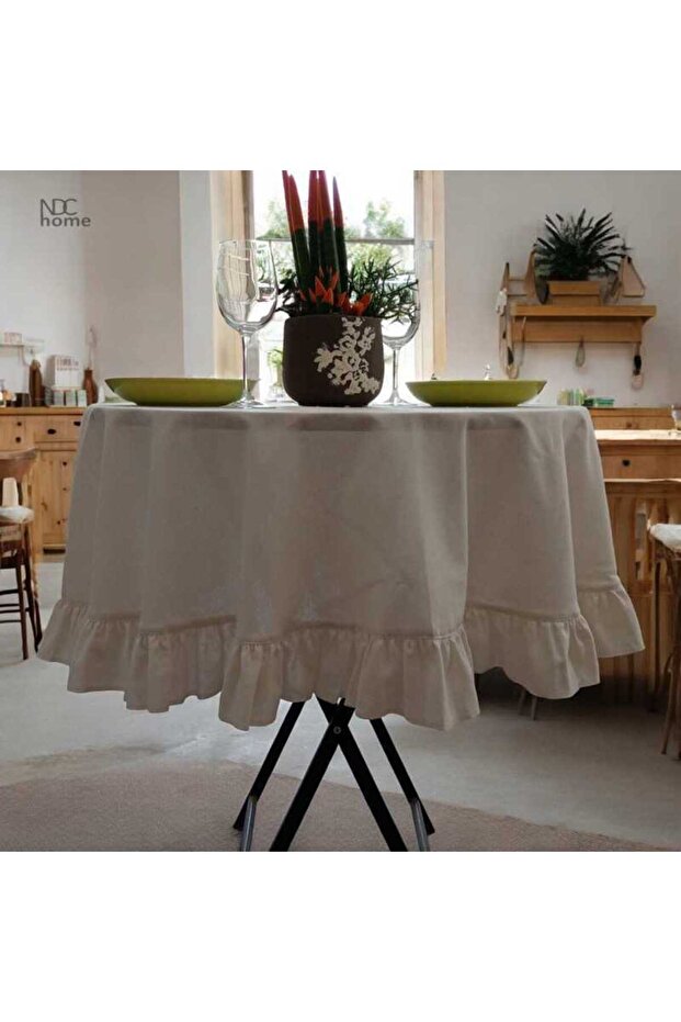 Linen Cream Raw Round Tablecloth - Refriged - 3
