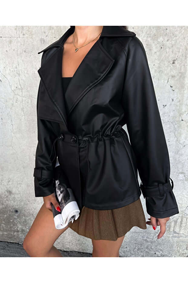 Leather Jacket - Rope Drawstring Design - 4