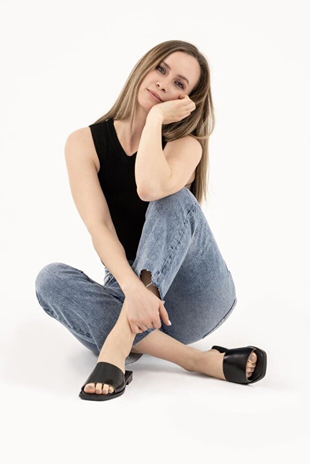 Genuine Leather Women's Slippers Daily Thick Banded Summer Ra