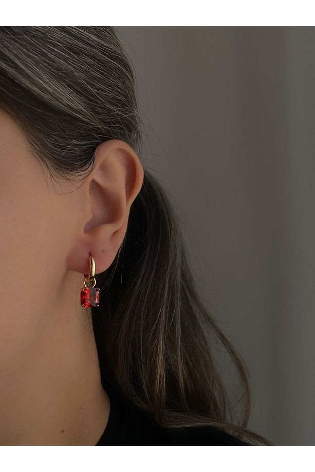 Çelik Rose Gold Bordo Tek Taş Series Lily Küpe -kararma Yapmaz- - 2